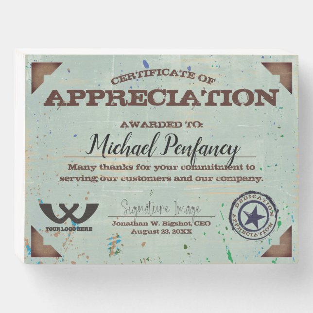 Faux paint employee appreciation recognition award wooden box sign (Front Horizontal)