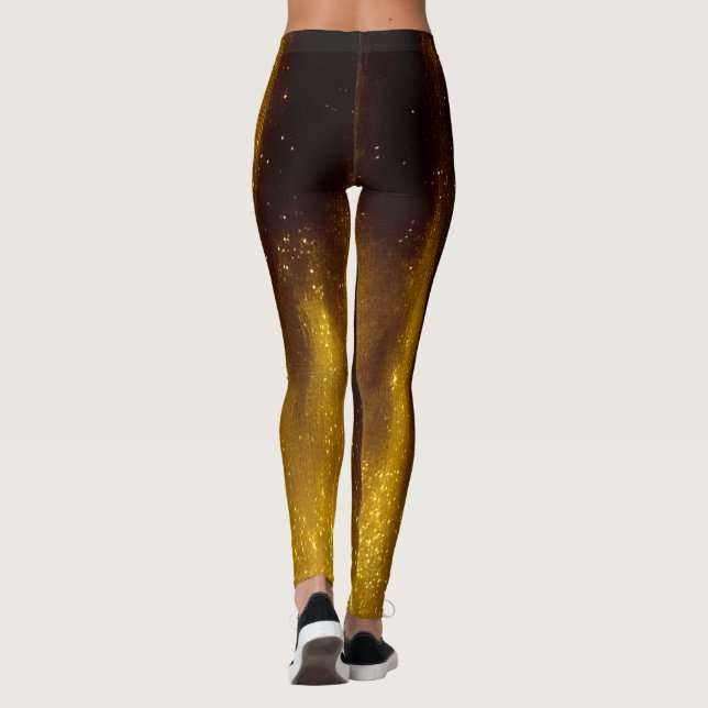 Faux Painted Gold and Glitter On Black Leggings (Back)