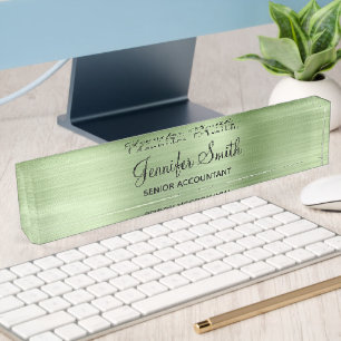 Faux Pale Mint Green Foil with Job Title Desk Name Plate