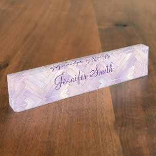 Faux Pale Purple Herringbone Wood Pattern Desk Name Plate