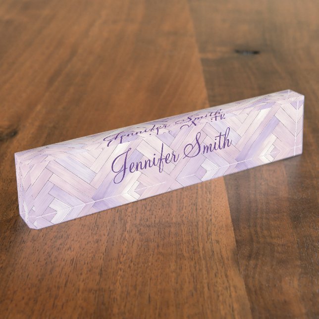 Faux Pale Purple Herringbone Wood Pattern Desk Name Plate (Side)