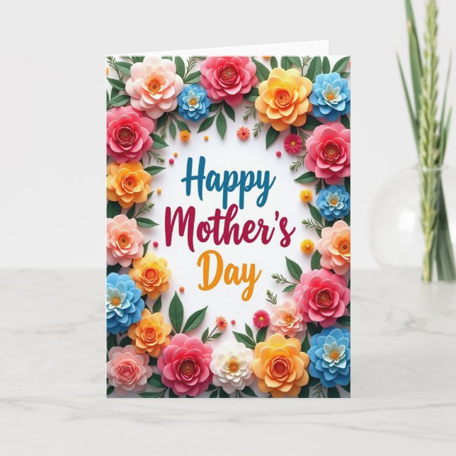 Faux Paper Flowers Mothers Day Card (Front)