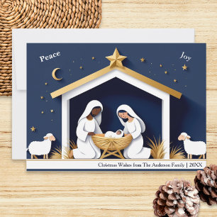 Faux Papercraft Peace & Joy Nativity Christmas Holiday Card