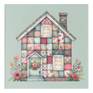 Faux Patchwork Cottagecore Floral House Acrylic Print