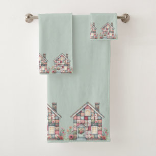 Faux Patchwork Cottagecore Floral House Bath Towel Set