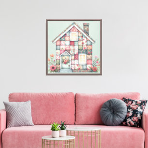 Faux Patchwork Cottagecore Floral House Canvas Print
