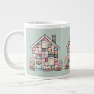 Faux Patchwork Cottagecore Floral House Giant Coffee Mug