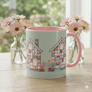 Faux Patchwork Cottagecore Floral House Mug
