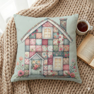 Faux Patchwork Cottagecore Floral House Throw Pillow