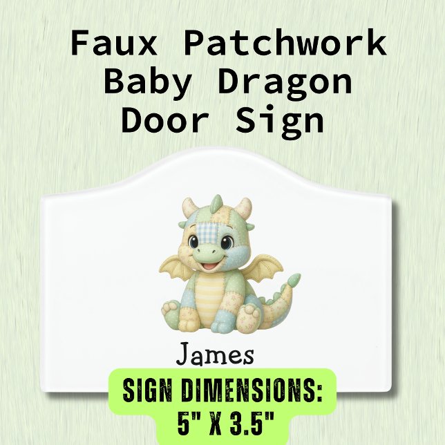 Faux Patchwork Dragon Child's   Door Sign (Baby Dragon Door Sign Hank Font)