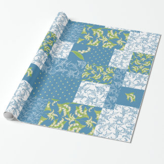 Faux Patchwork Giftwrap: Lily of the Valley, Blue Wrapping Paper