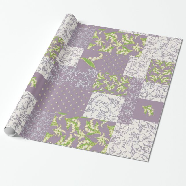 Faux Patchwork Giftwrap: Lily of the Valley, Mauve Wrapping Paper (Unrolled)
