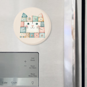 Faux Patchwork Pastel Cottage Kitty Face Magnet