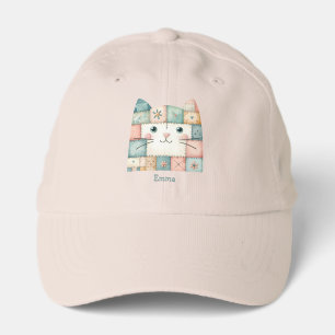 Faux Patchwork Pastel Cottage Kitty Face Performance Cap