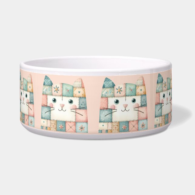 Faux Patchwork Pastel Kitty Cottage Bowl (Left)