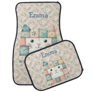 Faux Patchwork Pastel Kitty Cottage Car Floor Mat