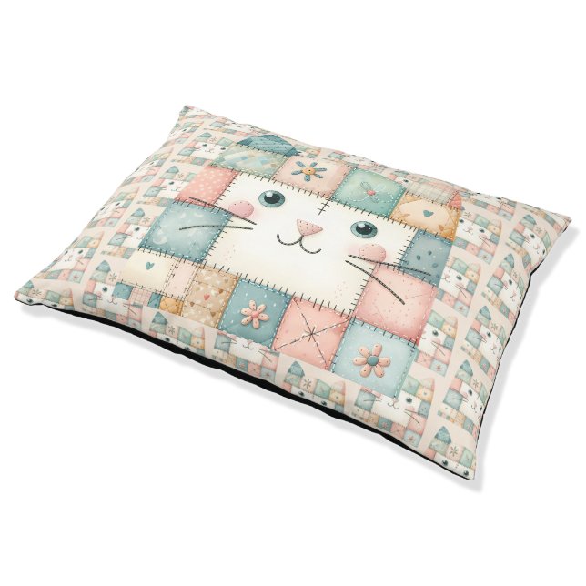 Faux Patchwork Pastel Kitty Cottage Pet Bed (Angled)
