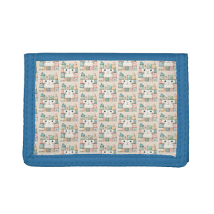 Faux Patchwork Pastel Kitty Cottage Tri-fold Wallet