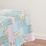 Faux Patchwork, Pink, Blue Apple Blossom Patterns Tablecloth