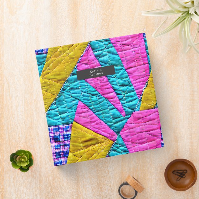 Faux Patchwork Quilt Boho Folk Art Inspired  3 Ring Binder (In Situ)