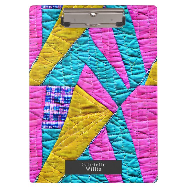 Faux Patchwork Quilt Boho Folk Art Inspired Clipboard (Front)