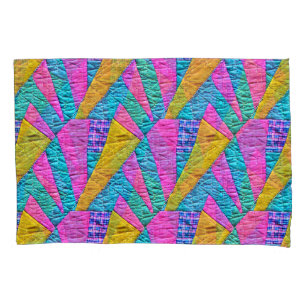 Faux Patchwork Quilt Inspired Boho Trompe L'oeil Pillow Case