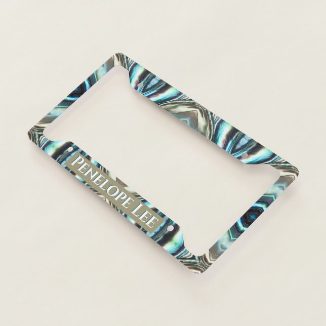 Faux Paua Abalone Shell Look with Name License Plate Frame (3/4)