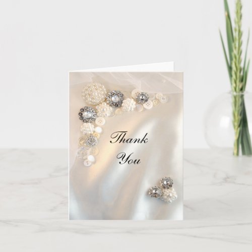 Faux Pearl and Diamond Buttons Thank You Vertical