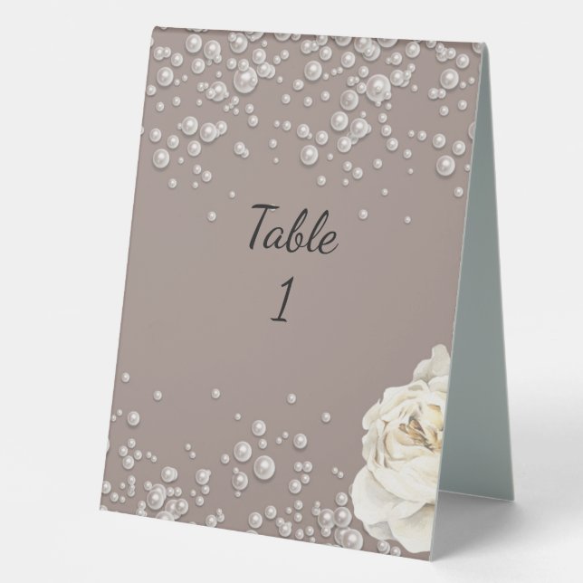 faux pearls table number table tent (Front)