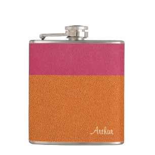 Faux Pink and Orange Leather Flask