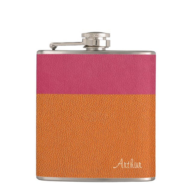 Faux Pink and Orange Leather Flask (Front)