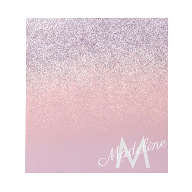 Faux Pink and Purple Sparkly Glitter Monogrammed   Notepad (Front)