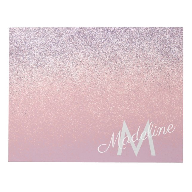 Faux Pink and Purple Sparkly Glitter Monogrammed  Notepad (Front)