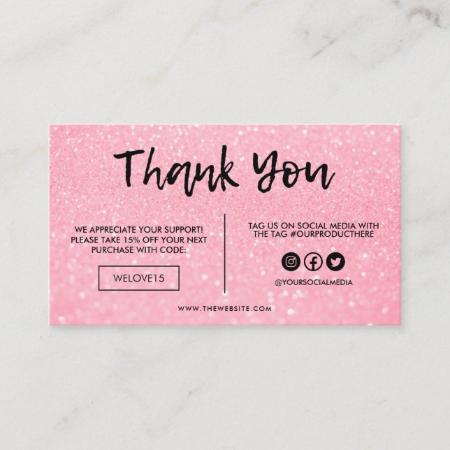 Faux Pink & Black Glitter Thank you Media Insert (Front)