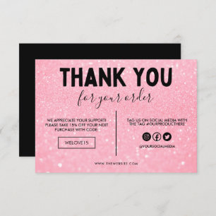 Faux Pink & Black Glitter Thank you Media Insert