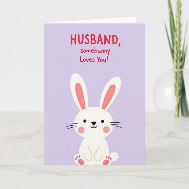 Faux Pink Bunny Husband Card (Front)