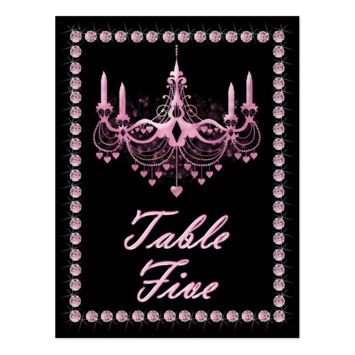 Faux Pink Chandelier & Diamonds Table Number Five Post Cards