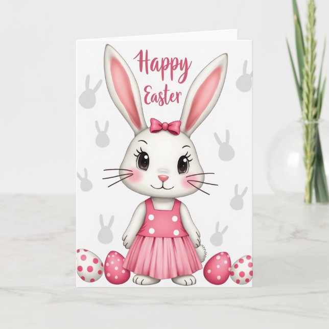 Faux Pink Easter Bunny Card (Front)