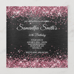 Faux Pink Glitter and Black Foil 40th Birthday Invitation