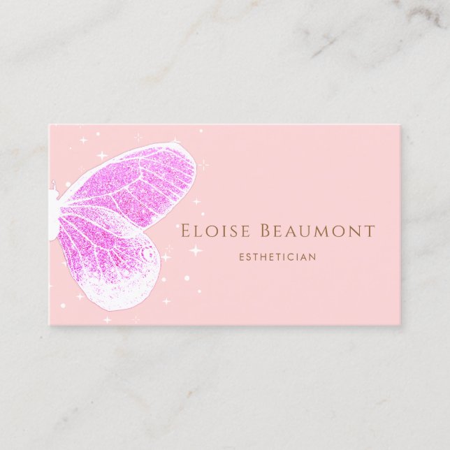 Faux Pink Glitter Butterfly Business Card (Front)