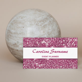 Faux Pink Glitter Chic Girly Glitter Event Planner Business Card
