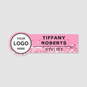 Faux Pink Glitter Company Logo Employee Name Tag