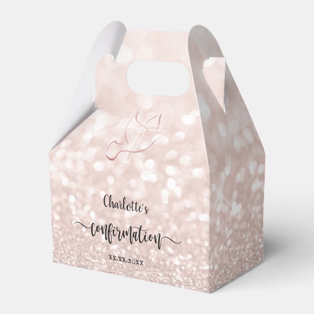 faux pink glitter Confirmation Favor Box (Front Side)