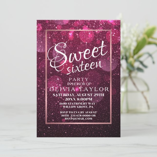 Faux Pink Glitter Elegant Sweet 16  Invitation (Standing Front)