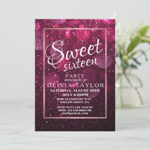 Faux Pink Glitter Elegant Sweet 16 Invitation