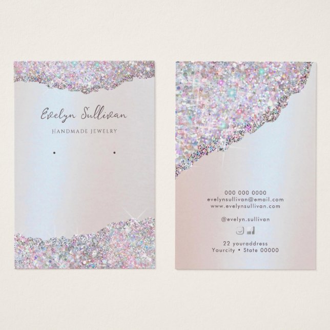 Faux pink glitter foil jewelry display card (Front & Back)