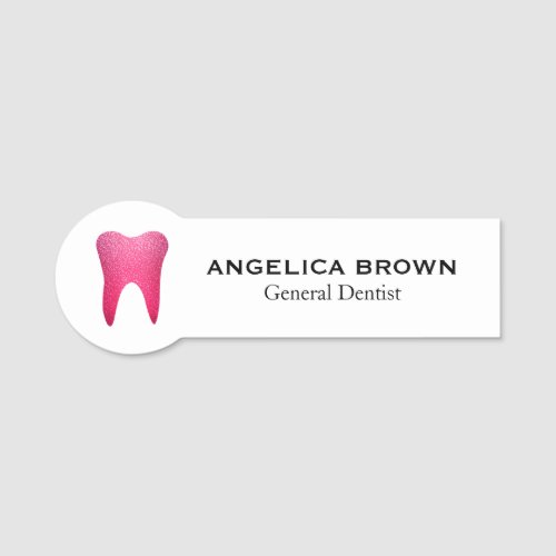 Faux Pink Glitter General Dentist Name Tag