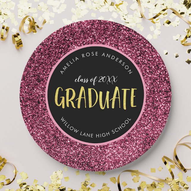 Faux Pink Glitter Graduate Graduation Paper Plate (Creator Uploaded)