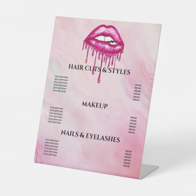 Faux Pink Glitter Lips Business Pedestal Sign (Front)