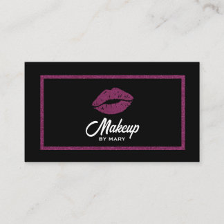 Faux Pink Glitter Lips QR Code Makeup Artist Business Card